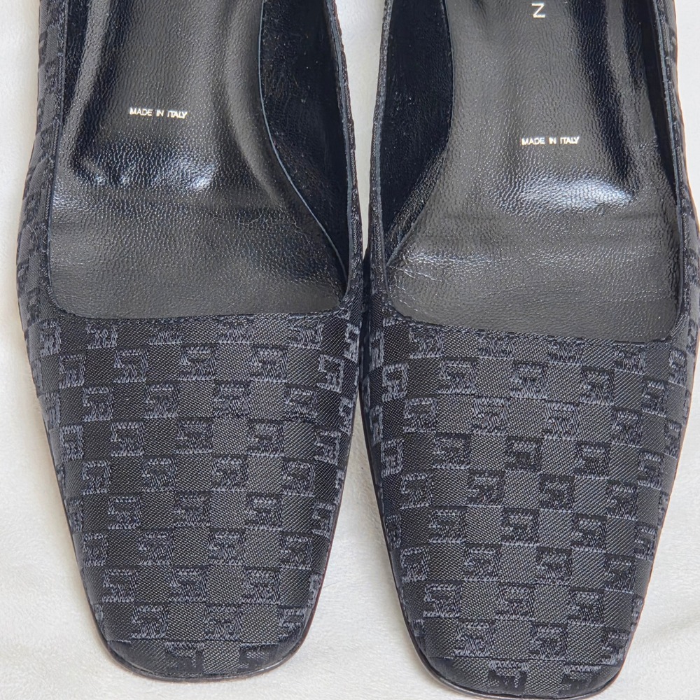 St John Flats Women 8.5 B Black Monogram Jacquard Square Toe Workwear Italy Chic